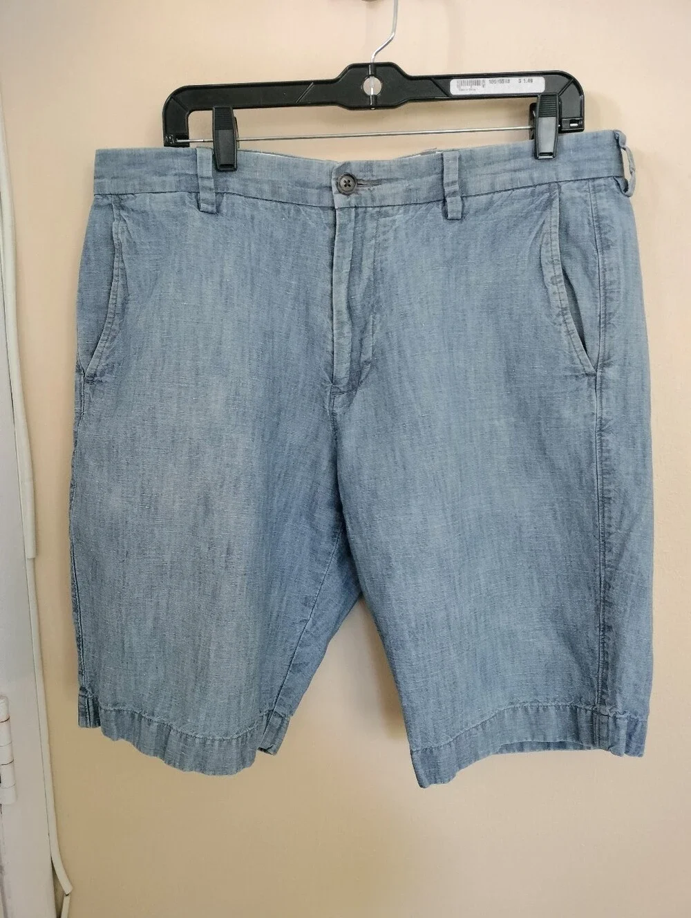 J Crew Mens 34 Linen Cotton Blend Blue Chambray Chino Shorts Preppy Vacation